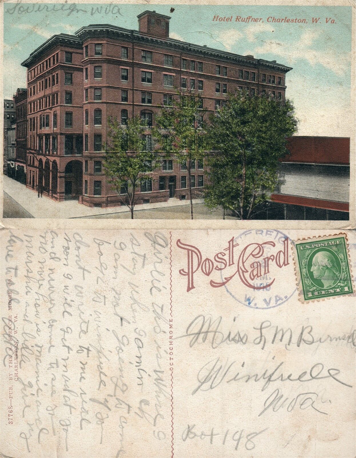 CHARLESTON W.VA HOTEL RUFFNER  1916 ANTIQUE POSTCARD