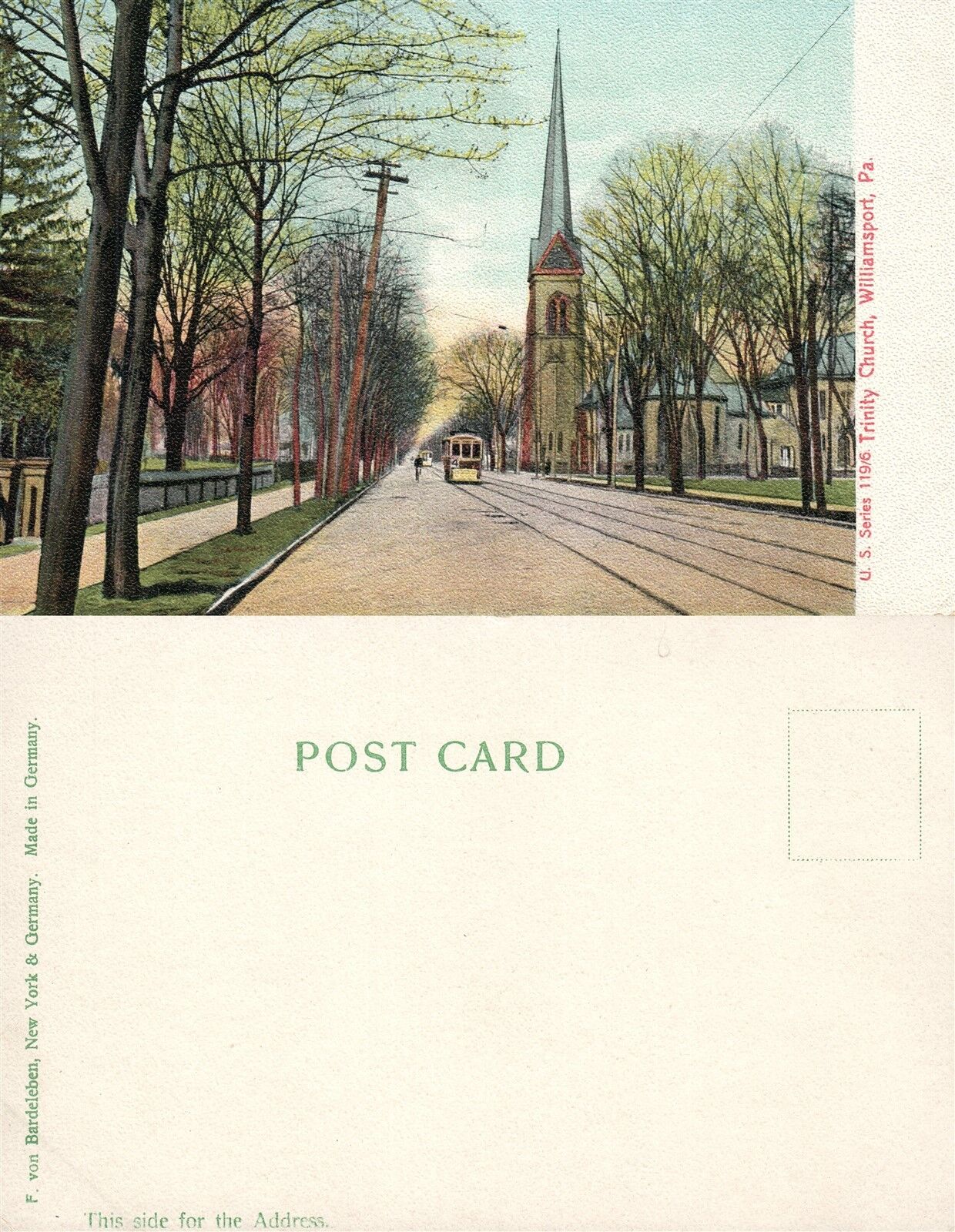 WILLIAMSPORT PA TRINITY CHURCH UNDIVIDED ANTIQUE POSTCARD