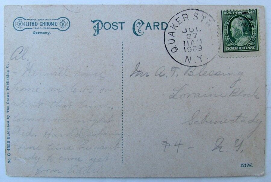 VINTAGE 1909 POSTCARD MAIN STREET QUAKER STREET NY NEW YORK horse