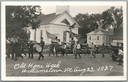 WILLIAMSTOWN VT HOME WEEK AMERICAN FLAGS PARADE ANTIQUE REAL PHOTO POSTCARD RPPC