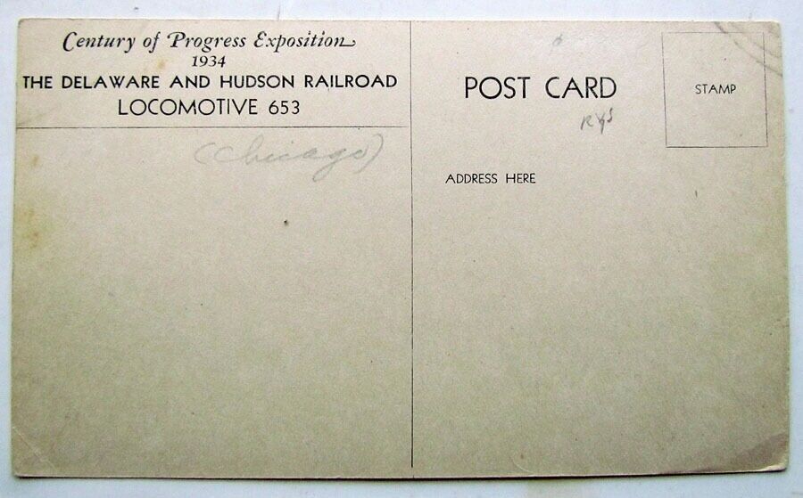 1934 VINTAGE POSTCARD DELAWARE & HUDSON RAILROAD LOCOMOTIVE 653 railway train