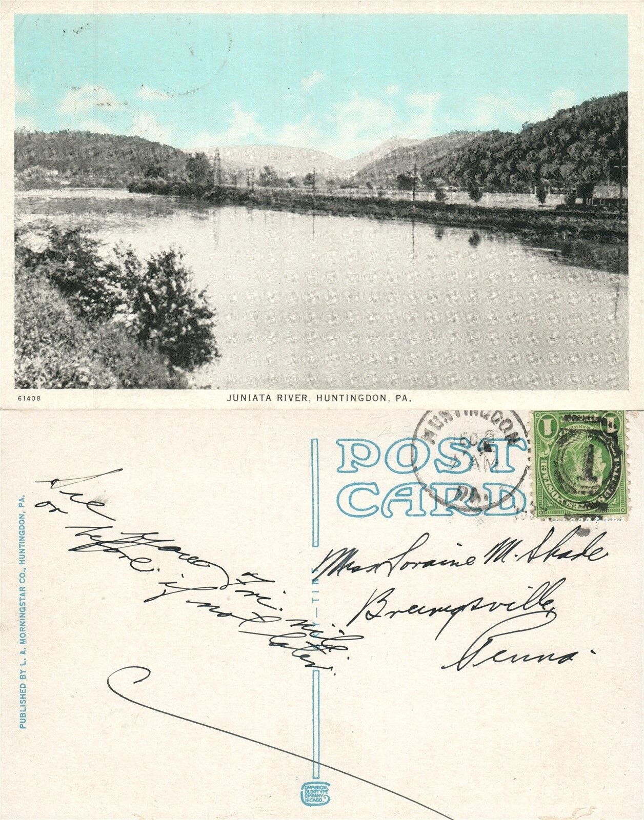 HUNTINGDON PA JUNIATA RIVER ANTIQUE POSTCARD