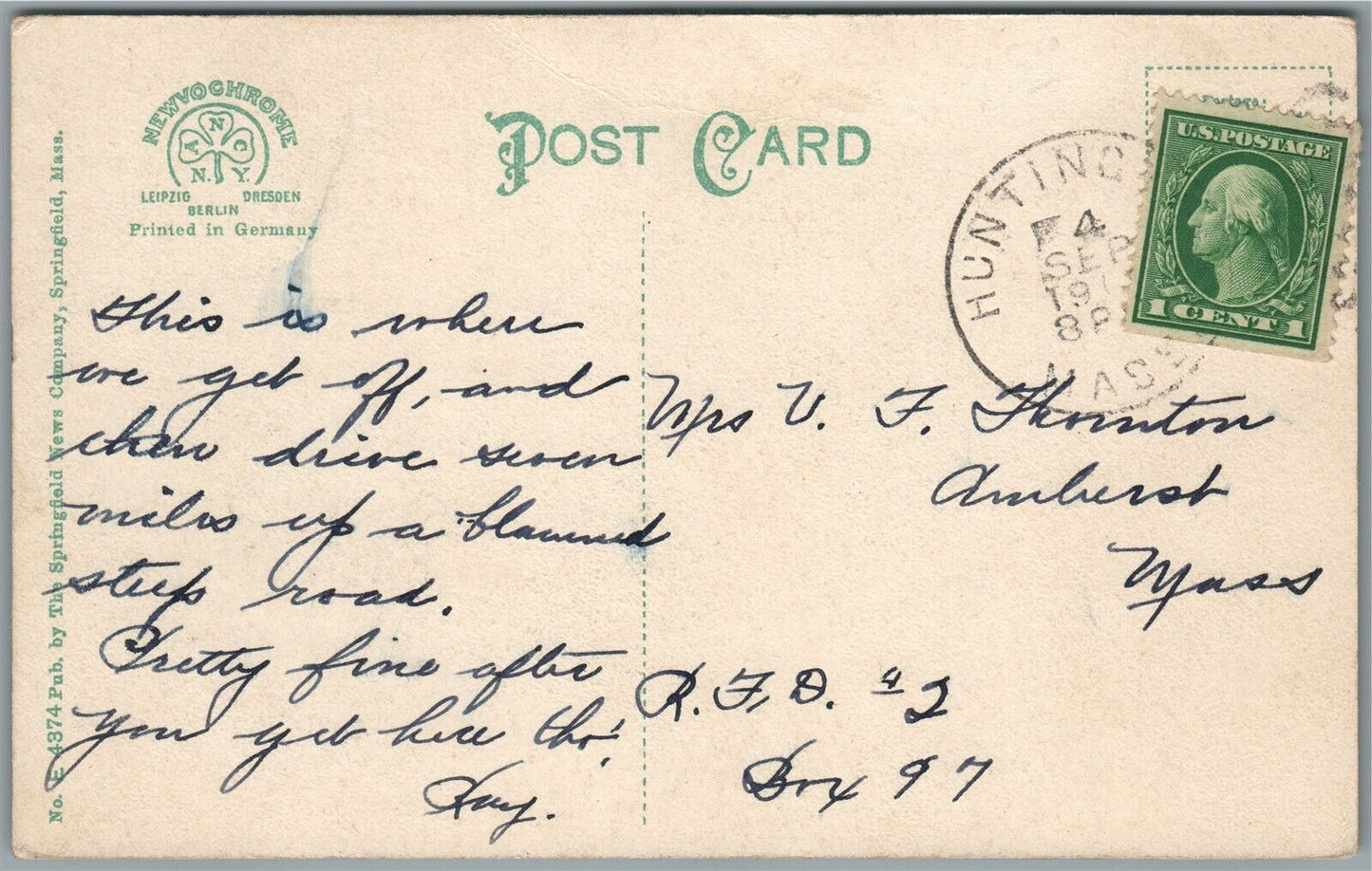 HUNTINGTON MA RAILROAD STATION RAILWAY DEPOT ANTIQUE POSTCARD