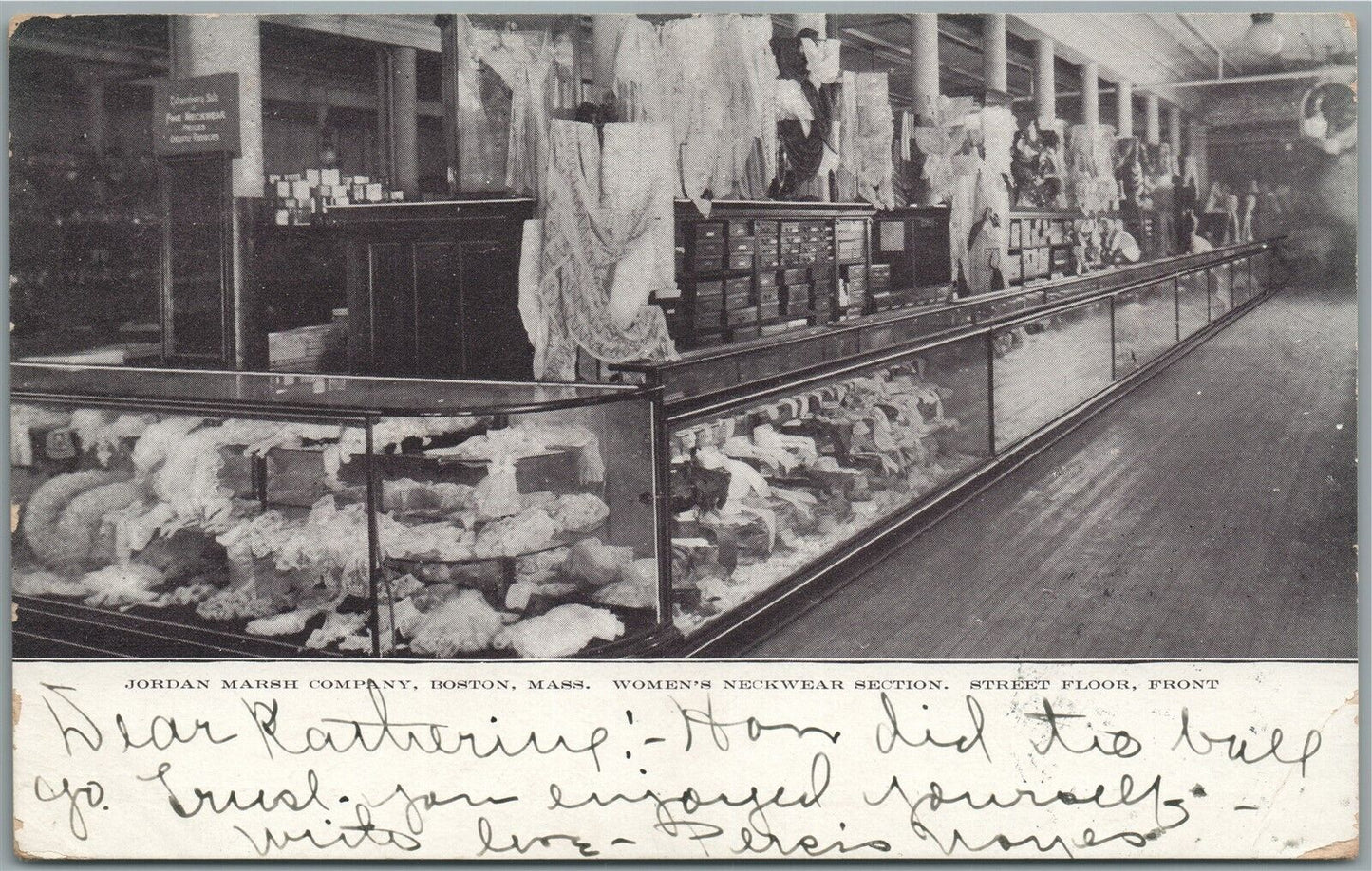 BOSTON MA JORDAN MARSH COMPANY WOMEN'S NECKWEAR SECTION ANTIQUE POSTCARD