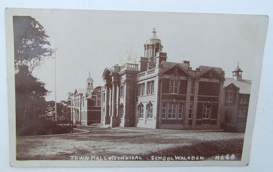 RPPC VINTAGE BRITISH PHOTO POSTCARD TOWN HALL & TECHNICAL SCHOOL WALKDEN UK