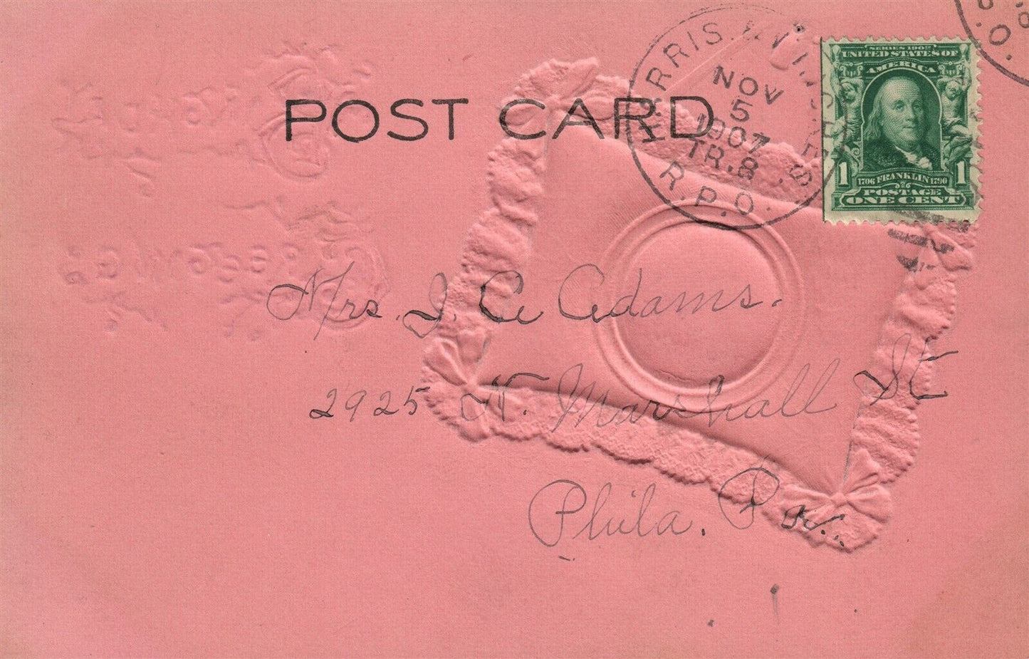 BIRTHDAY GREETINGS 1907 ANTIQUE POSTCARD w/ APPLIQUE PHOTO