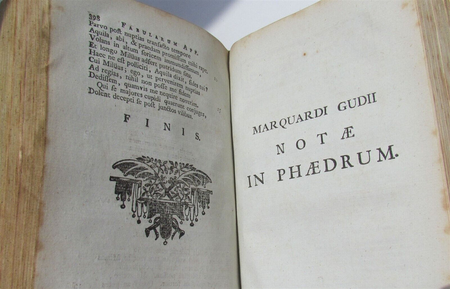 1778 AESOP FABLES ARMORIAL VELLUM BINDING antique PHAEDRUS Fabularum Aesopiarum