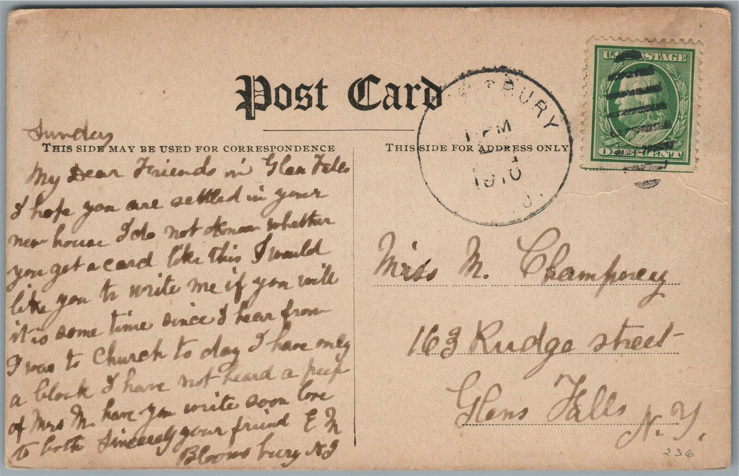 BLOOMSBURY NJ EAST MAIN STREET ANTIQUE POSTCARD