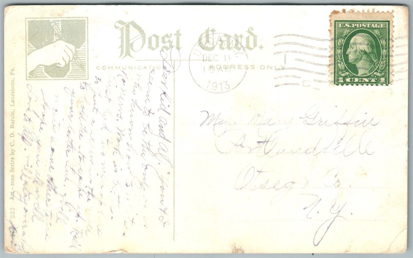 SUSQUEHANNA PA S.H. BARNES MEMORIAL HOSPITAL 1913 ANTIQUE POSTCARD