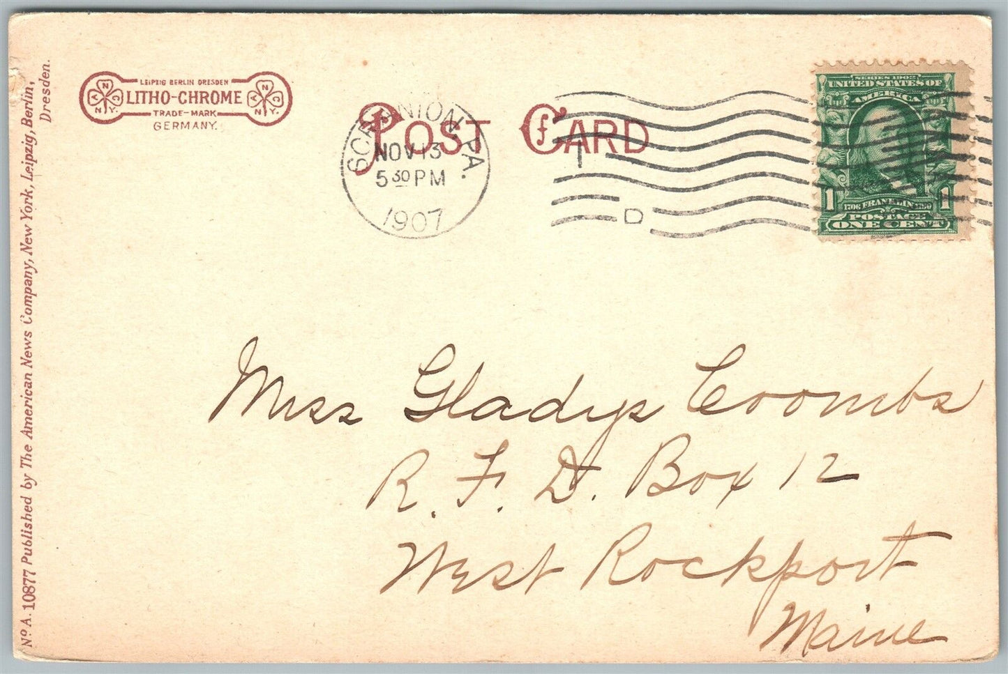 CARBONDALE PA SIXTH AVENUE & CITY HALL 1907 UNDIVIDED ANTIQUE POSTCARD