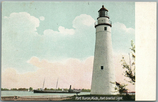 PORT HURON MI FORT GRATIOT LIGHT HOUSE ANTIQUE POSTCARD