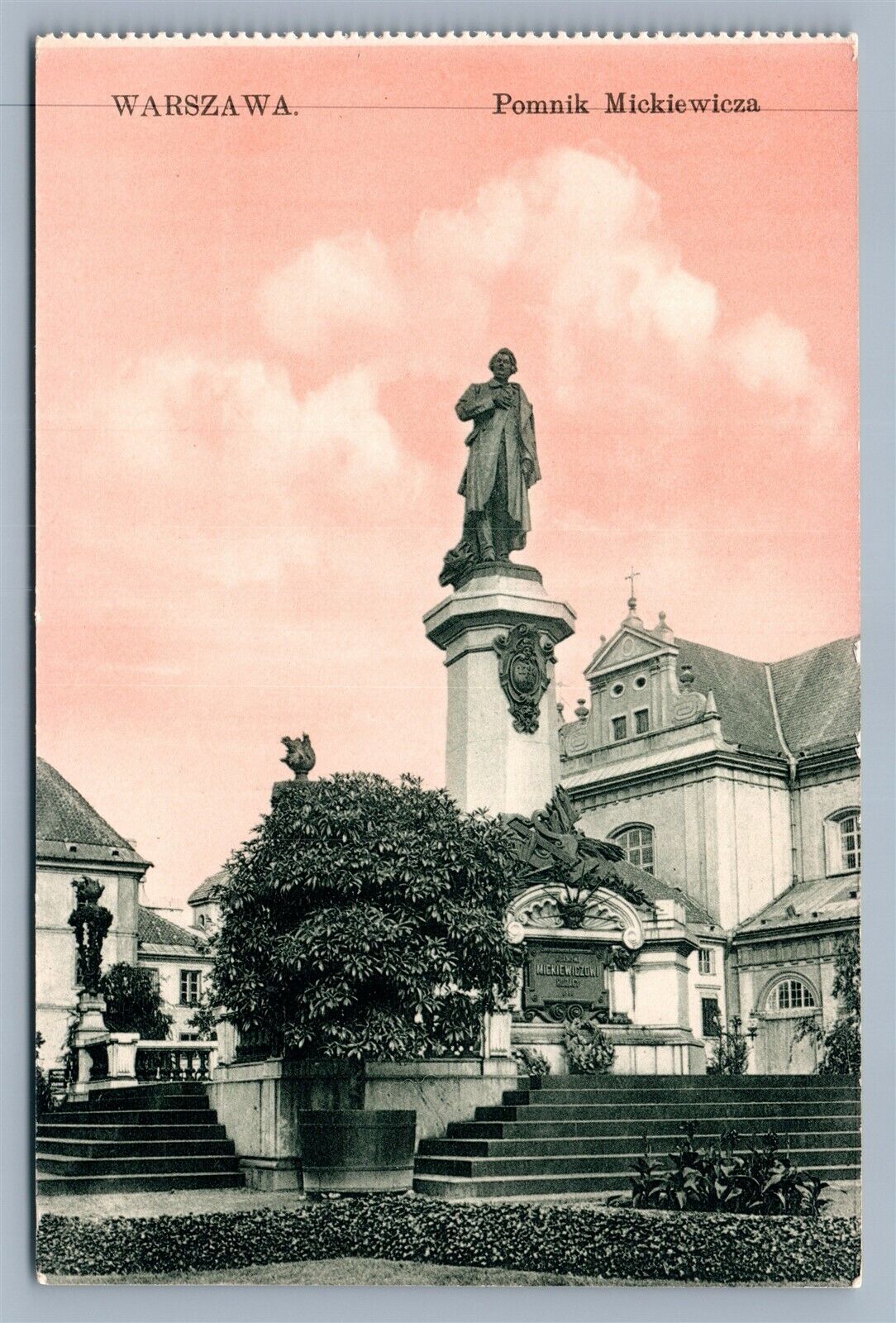 WARSAW POLAND ANTIQUE POSTCARD WARSZAWA POMNIK MICKIEWICZA