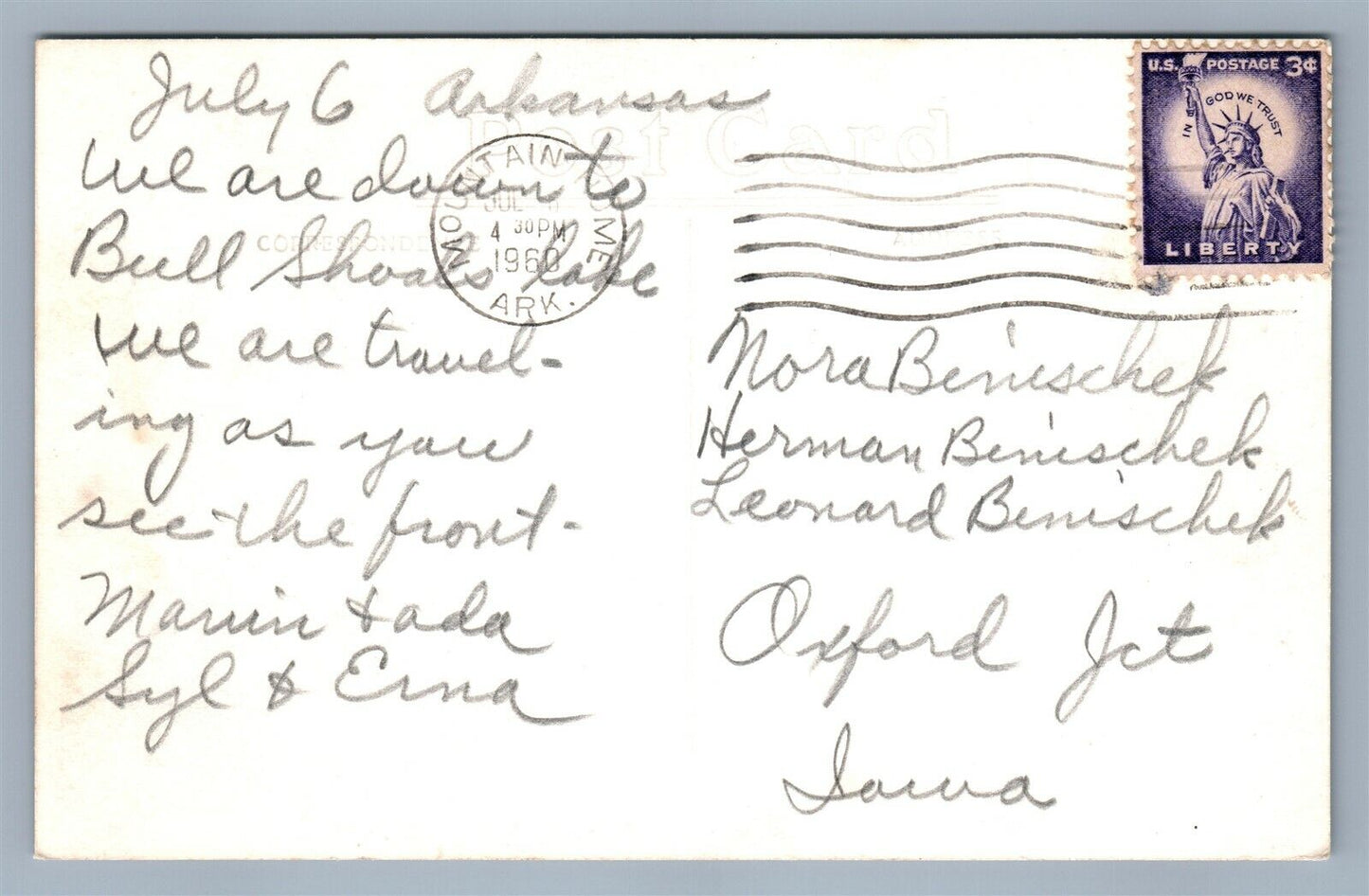 ON THE WAY TO ARKANSAS 1960 VINTAGE REAL PHOTO POSTCARD RPPC