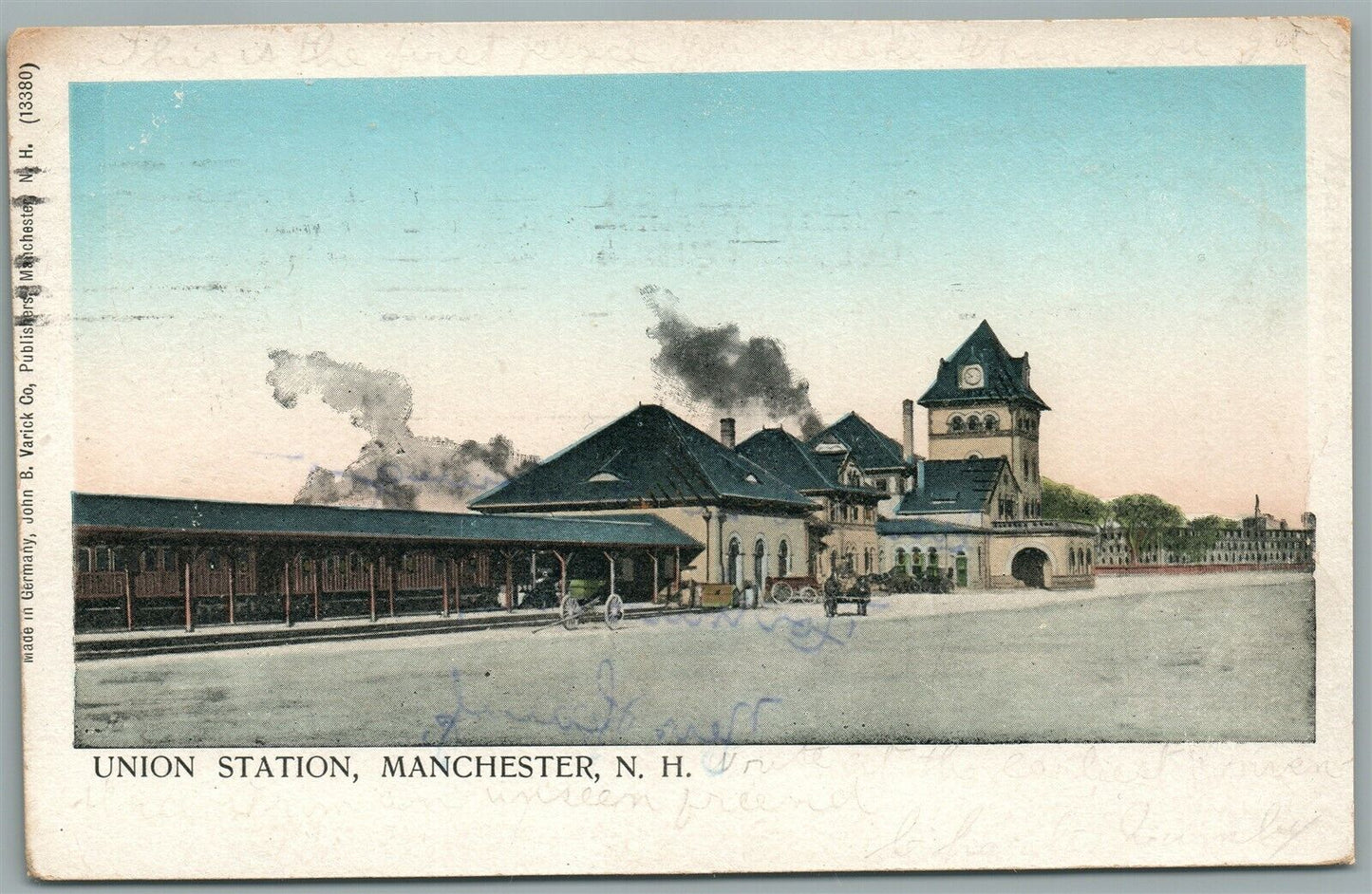 MANCHESTER NH UNION RAILROAD STATION RAILWAY TRAIN DEPOT 1906 ANTIQUE POSTCARD