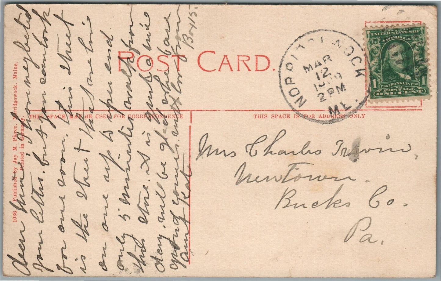 NORRIDGEWOCK ME LOWER MAIN STREET ANTIQUE POSTCARD