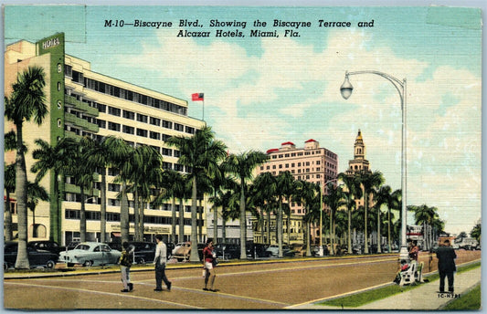 MIAMI FL BISCAYNE BLVD ALCAZAR HOTEL VINTAGE POSTCARD