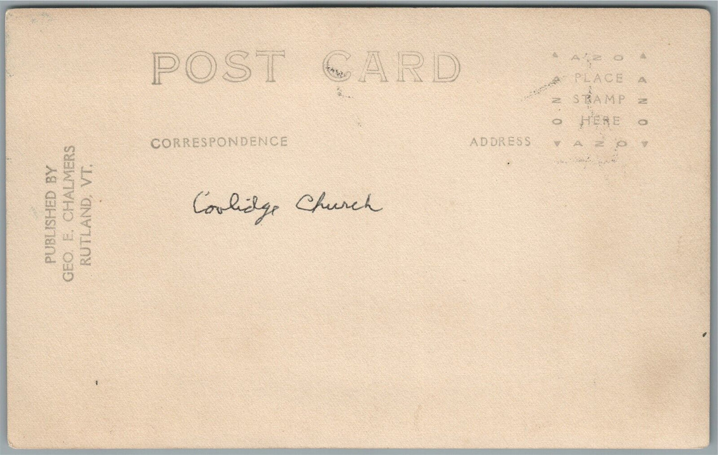 PLYMOUTH VT COOLIDGE CHURCH ANTIQUE REAL PHOTO POSTCARD RPPC