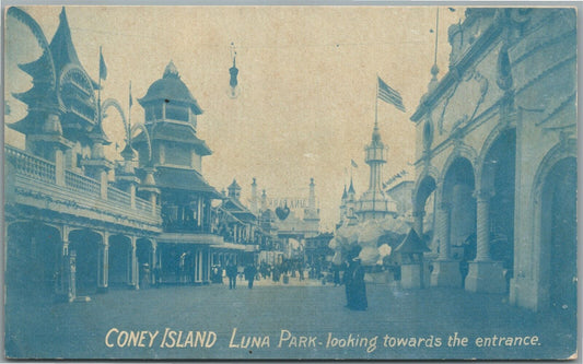 BROOKLYN NY CONEY ISLAND LUNA PARK toward the entrance ANTIQUE POSTCARD