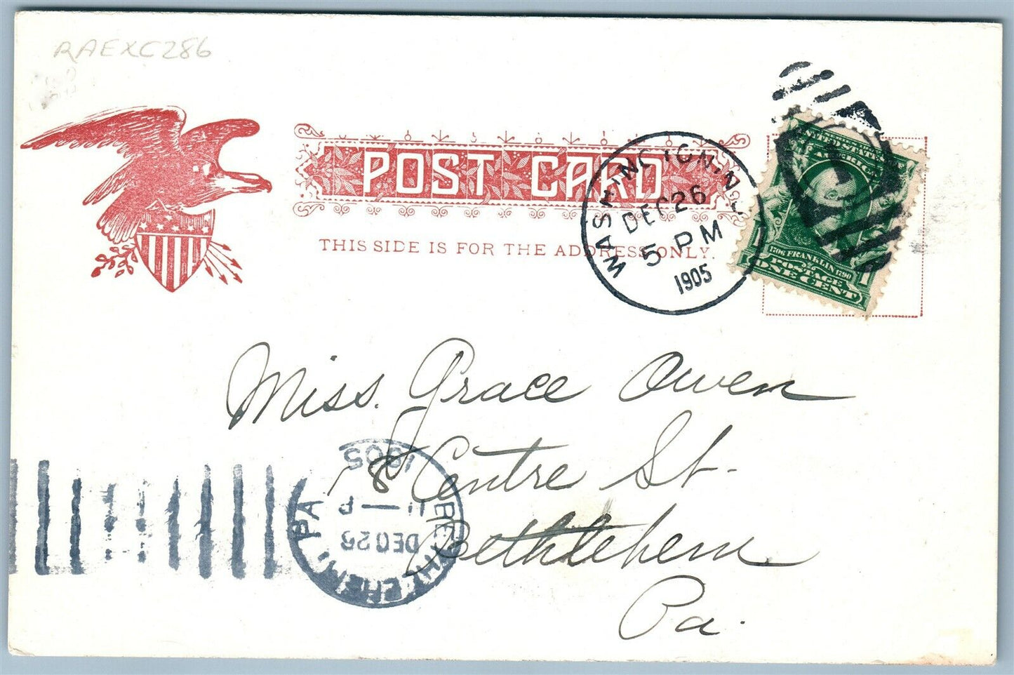 WASHINGTON NJ HOTEL WINDSOR 1905 ANTIQUE POSTCARD