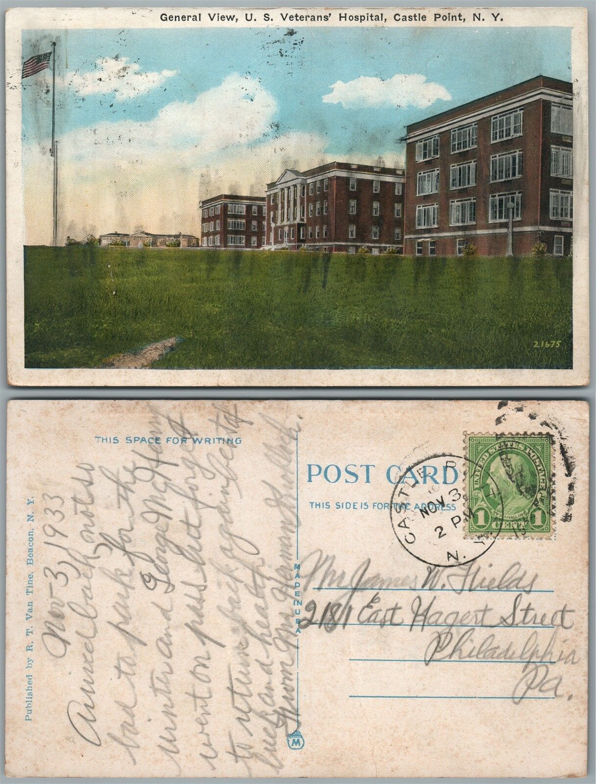 CASTLE POINT N.Y. U.S. VETERAN'S HOSPITAL ANTIQUE POSTCARD