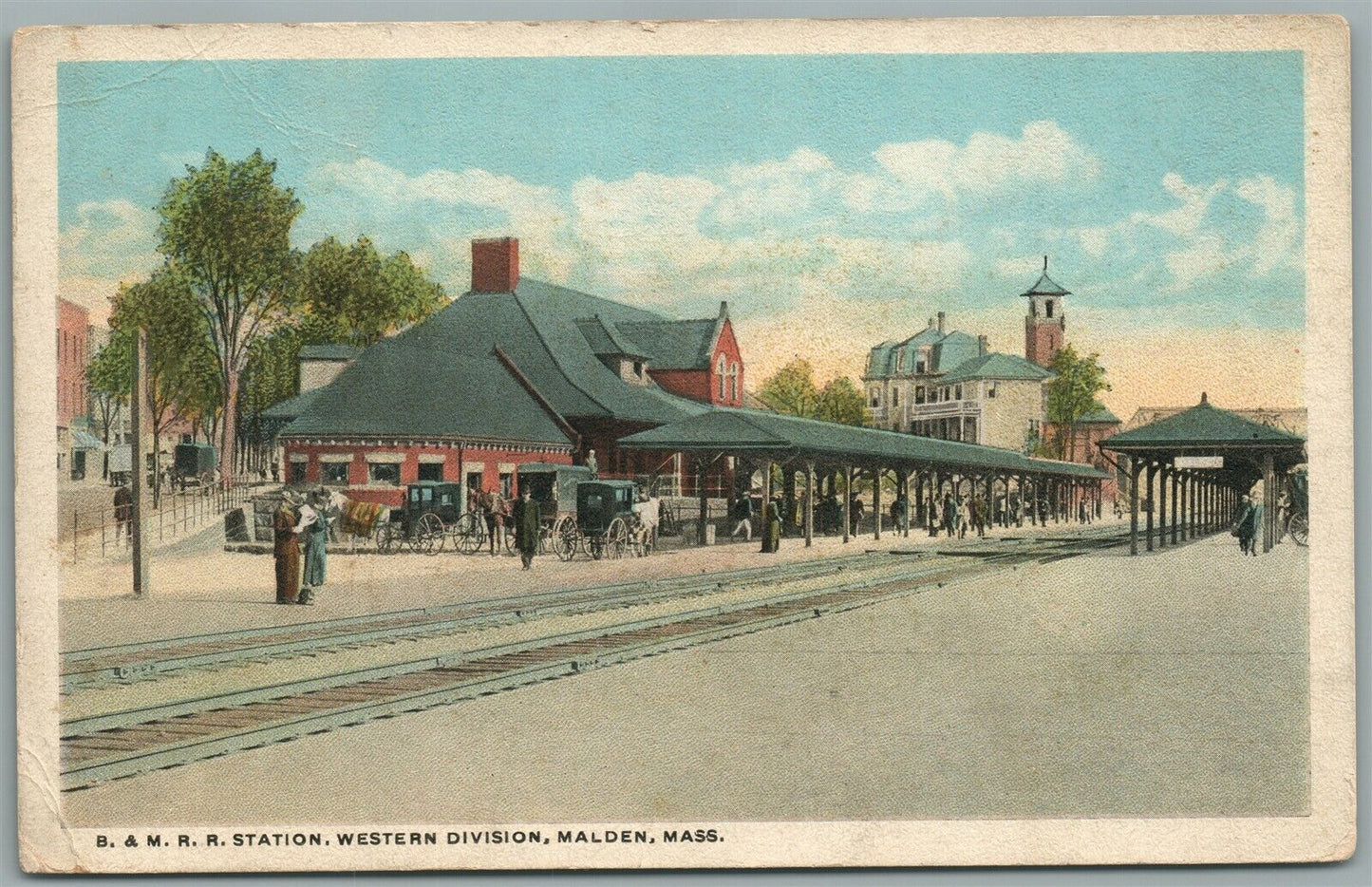 MALDEN MA RAILROAD STATION RAILWAY TRAIN DEPOT ANTIQUE POSTCARD