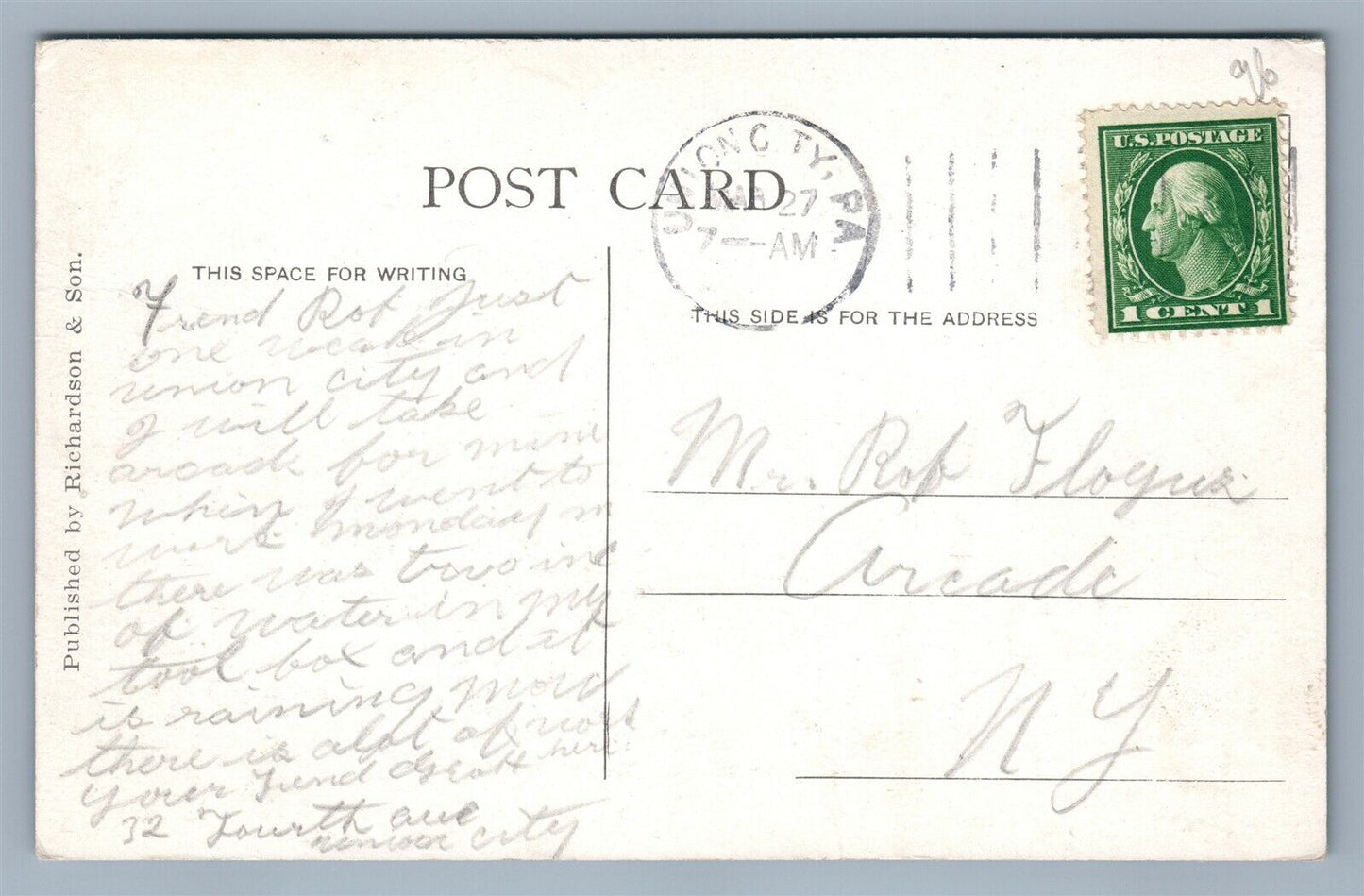 UNION CITY PA SHREVE CHAIR CO. ANTIQUE POSTCARD