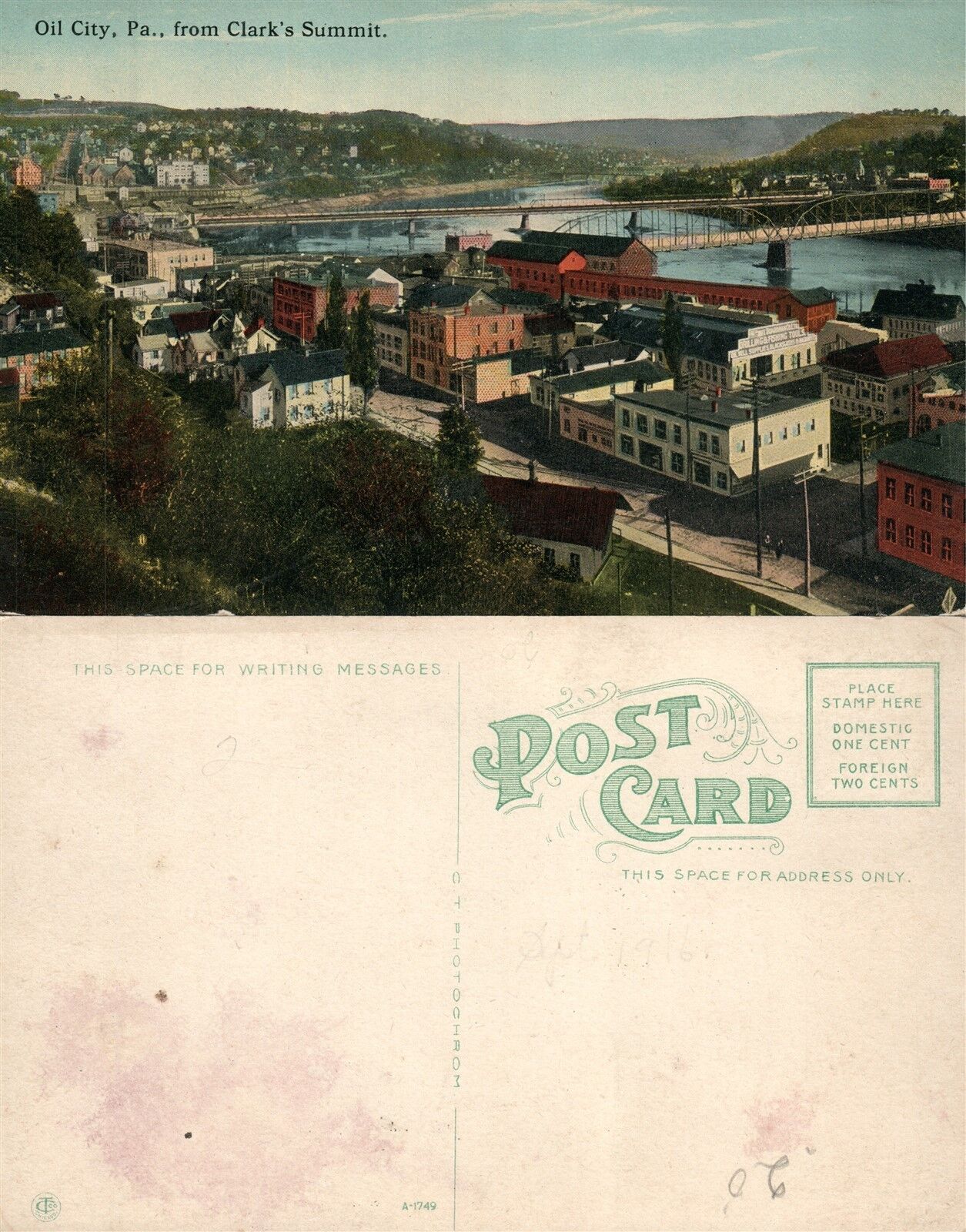 OIL CITY PA FROM CLARK'S SUMMIT ANTIQUE POSTCARD