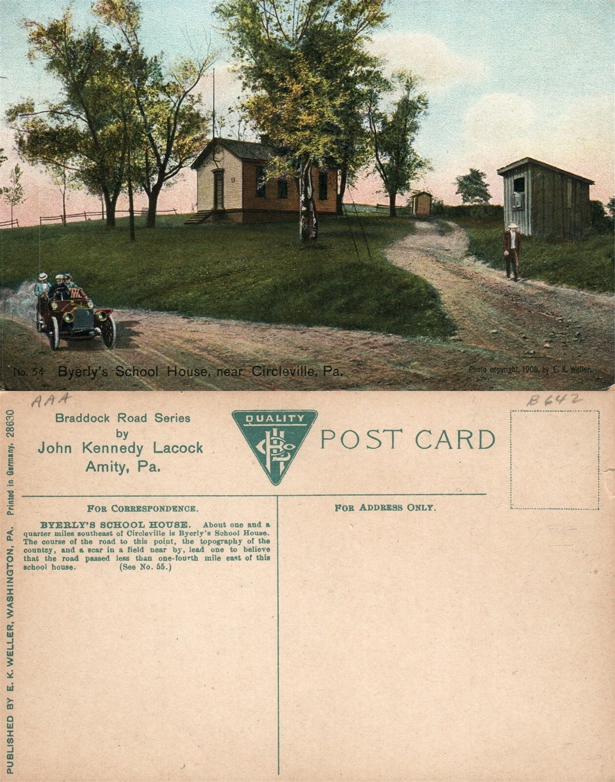 CIRCLEVILLE PA BYERLY'S SCHOOL HOUSE ANTIQUE POSTCARD