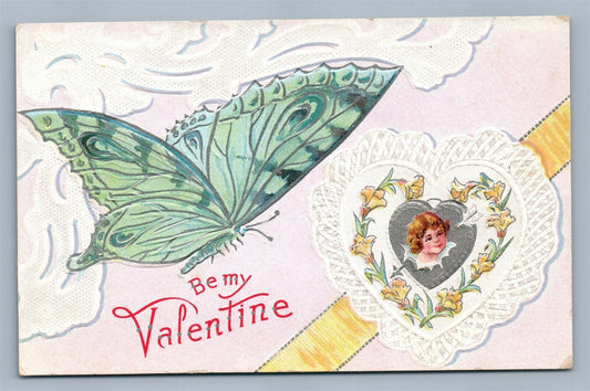 VALENTINE EMBOSSED ANTIQUE POSTCARD BUTTERFLY SERIES