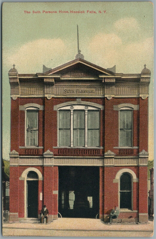 HOOSICK FALLS NY SETH PERSONS HOSE ANTIQUE POSTCARD FIREMEN'S HALL FIRE STATION