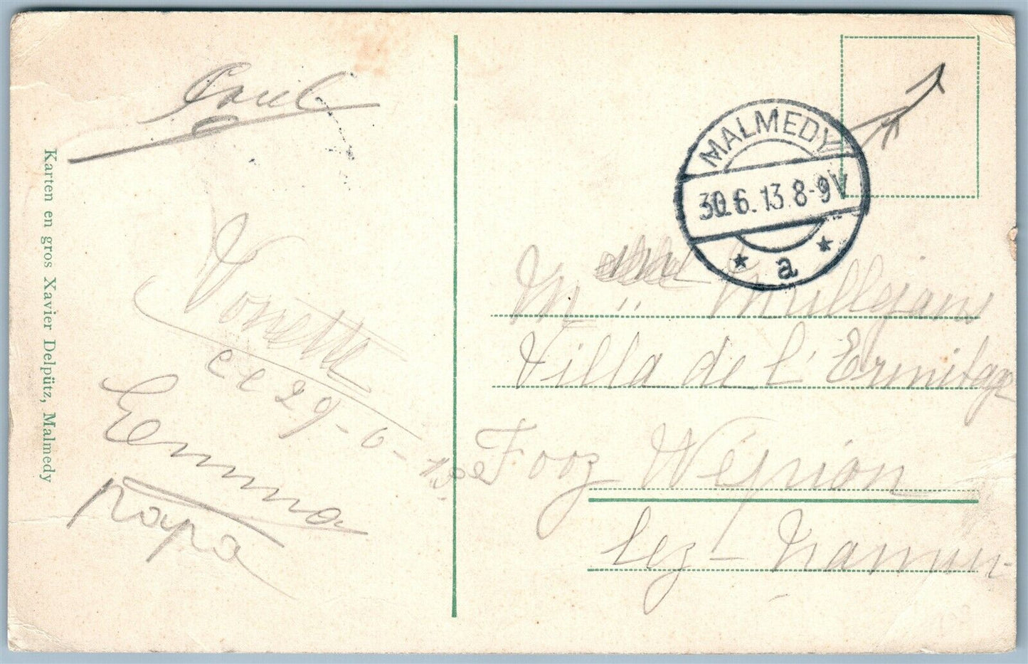 MALMEDY BELGIUM VILLA JEANNE ANTIQUE POSTCARD