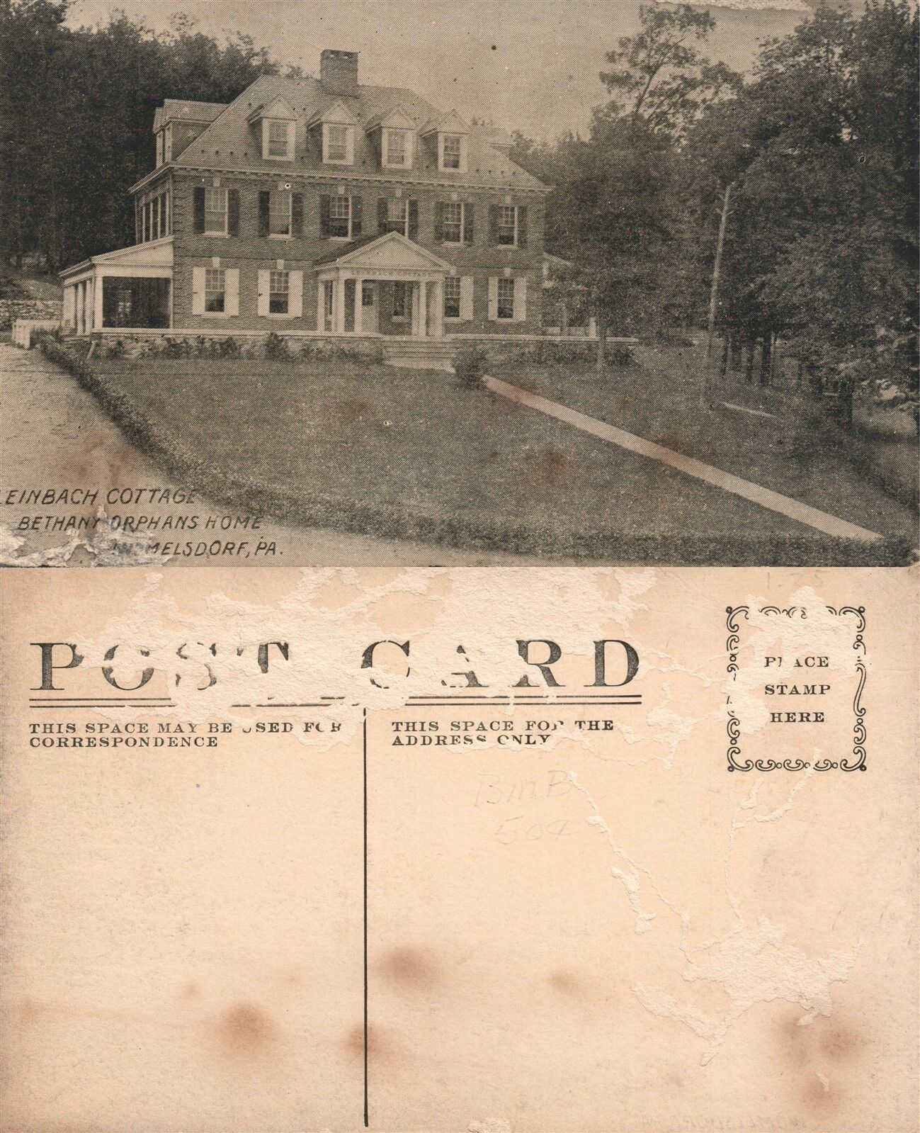 WOMELSDORF PA LEINBACH COTTAGE BETHANY ORPHANS HOME ANTIQUE POSTCARD