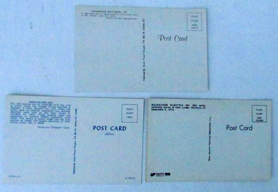 LOT OF 3 VINTAGE RAILROAD POSTCARDS - ELECTRIC TRAINS railway