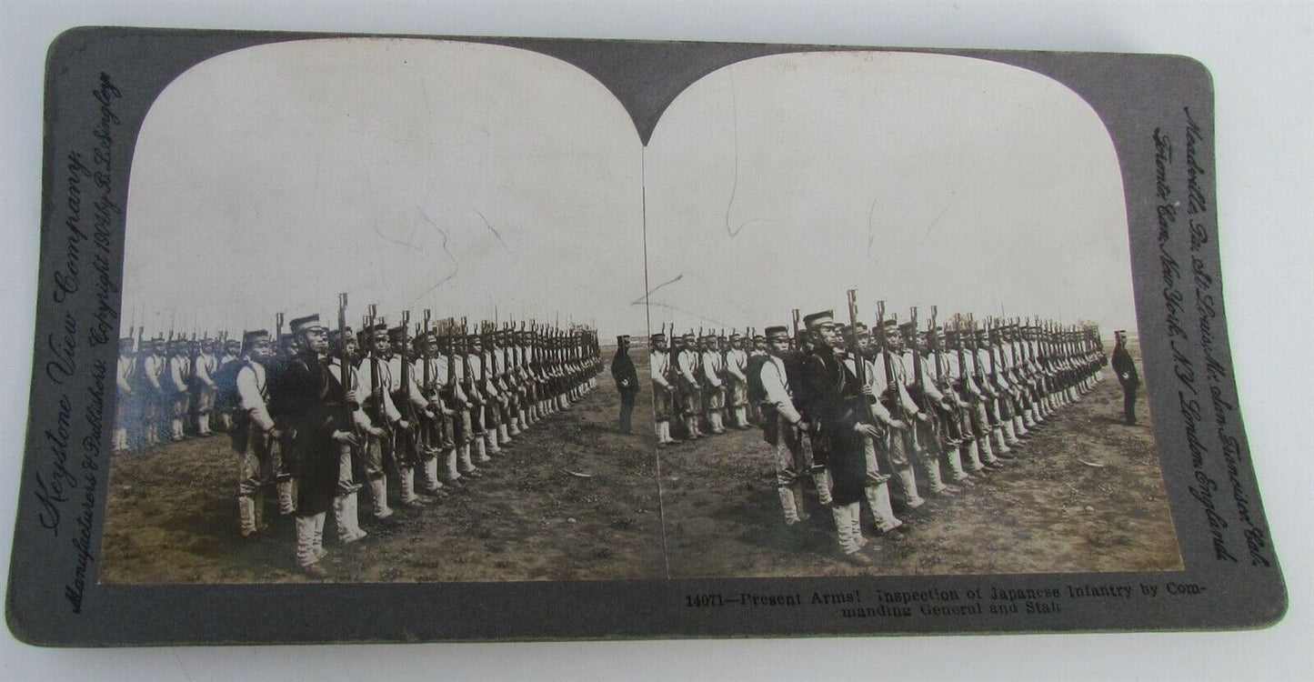 INSPECTION OF APANESE INFANTRY STEREOVIEW PHOTO RUSSIA JAPAN WAR