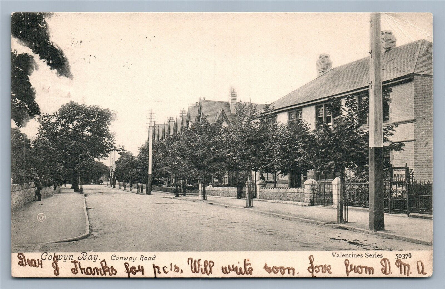 ENGLAND WALES COLWYN BAY CONWAY ROAD ANTIQUE POSTCARD w/ STAMP