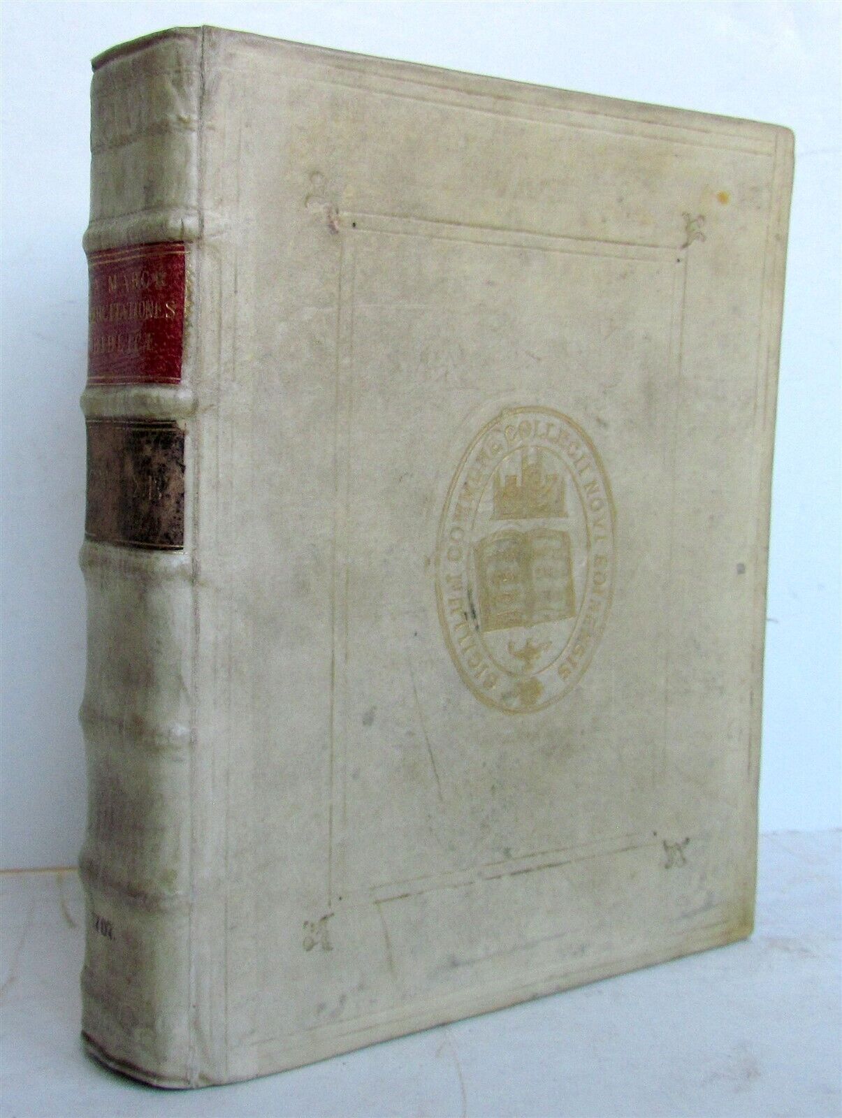 1707 BIBLE COMMENTARY by Johannis Marckii antique GILT EMBOSSED VELLUM BOUND