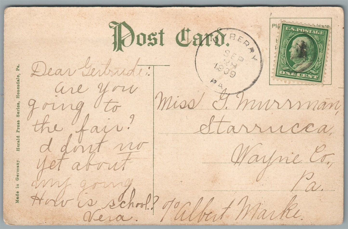 HONESDALE PA MAIN STREET ANTIQUE POSTCARD