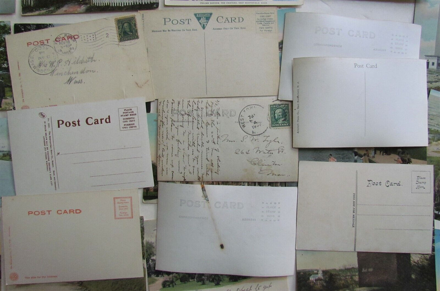 MASSACHUSETTS lot of 47 MA ANTIQUE POSTCARDS w/ RPPCs