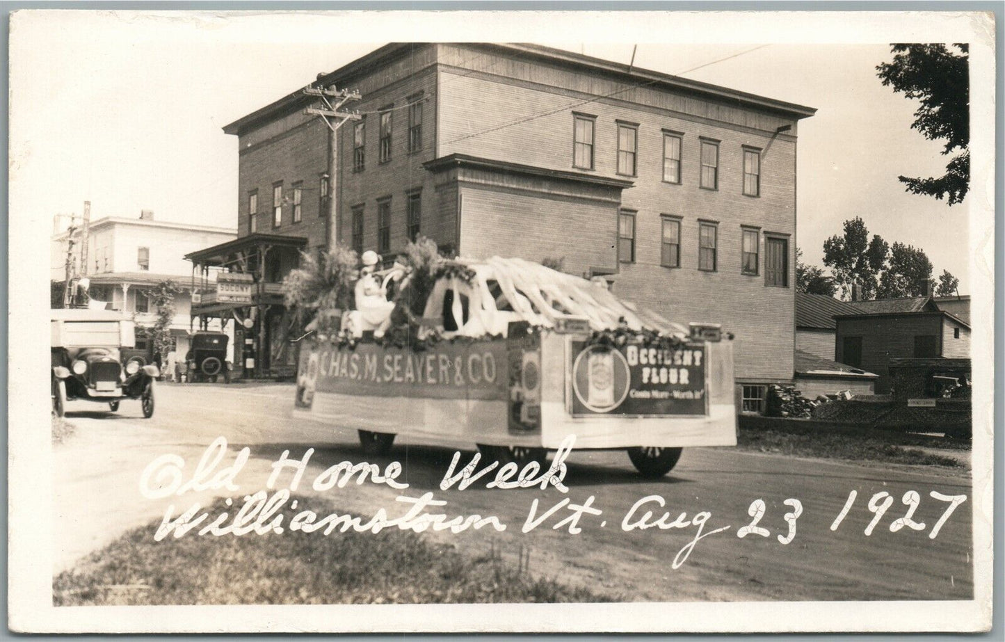 WILLIAMSTOWN VT OLD HOME WEEK SOCONY OIL SIGN ANTIQUE REAL PHOTO POSTCARD RPPC