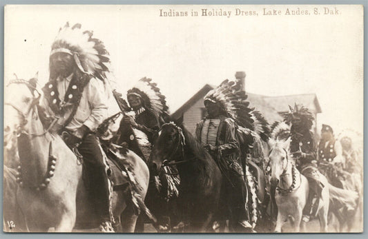 NATIVE AMERICAN INDIANS LAKE ANDES SD VINTAGE REAL PHOTO POSTCARD RPPC