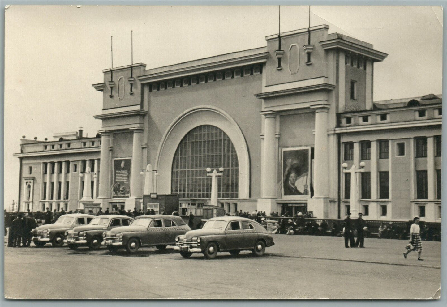 RUSSIA NOVOSIBIRSK RAILWAY STATION RAILROAD DEPOT VINTAGE REAL PHOTO POSTCARD
