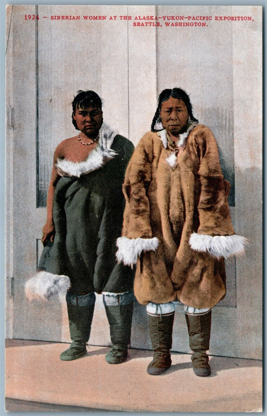 SIBERIAN WOMEN AT ALASKA YUKON PACIFIC EXPOSITION SEATTLE WA ANTIQUE POSTCARD