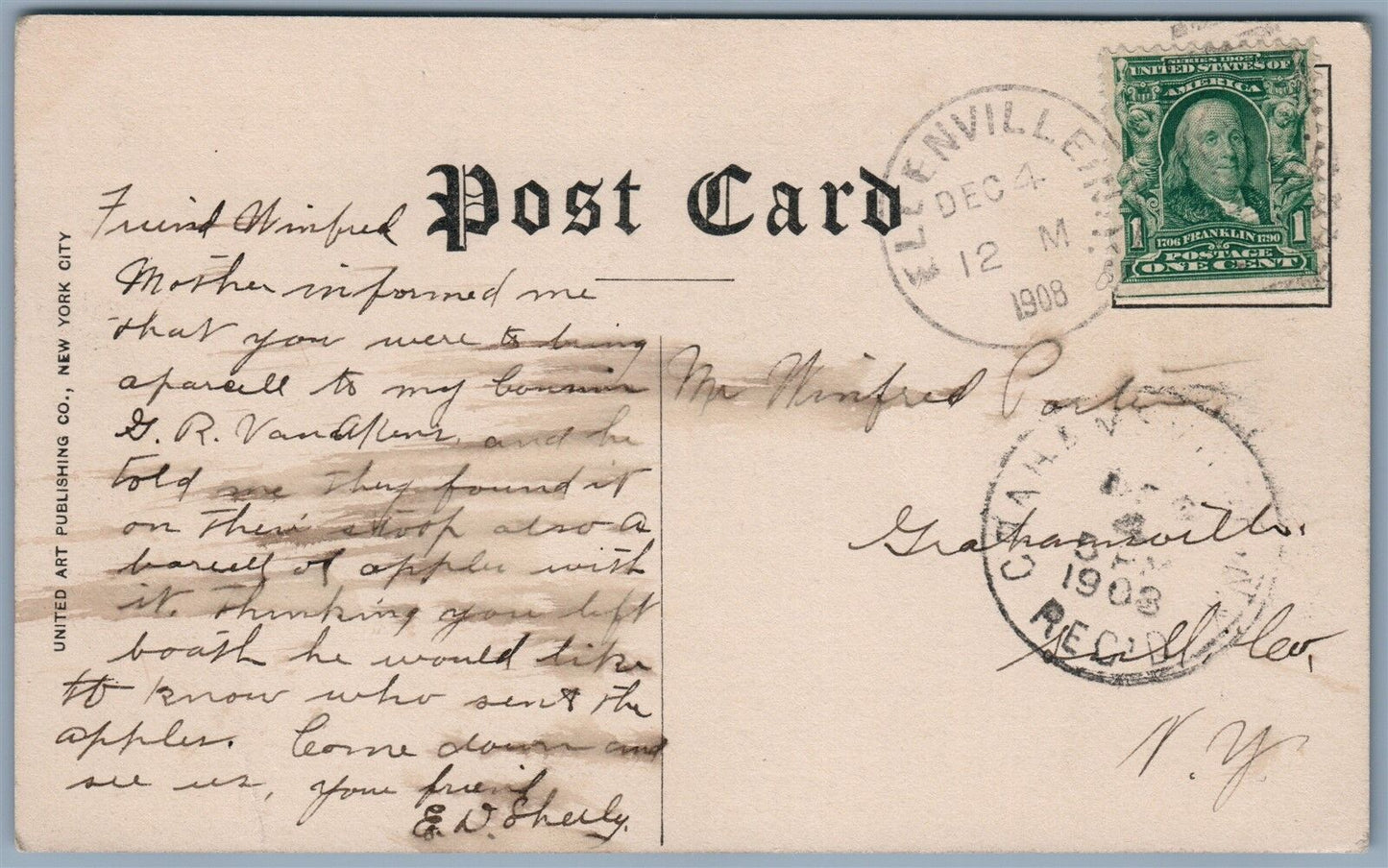 ELLENVILLE NY WAYSIDE INN 1908 ANTIQUE POSTCARD