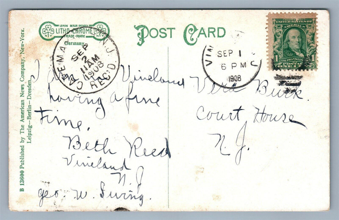MONTCLAIR PA PUBLIC LIBRARY ANTIQUE POSTCARD
