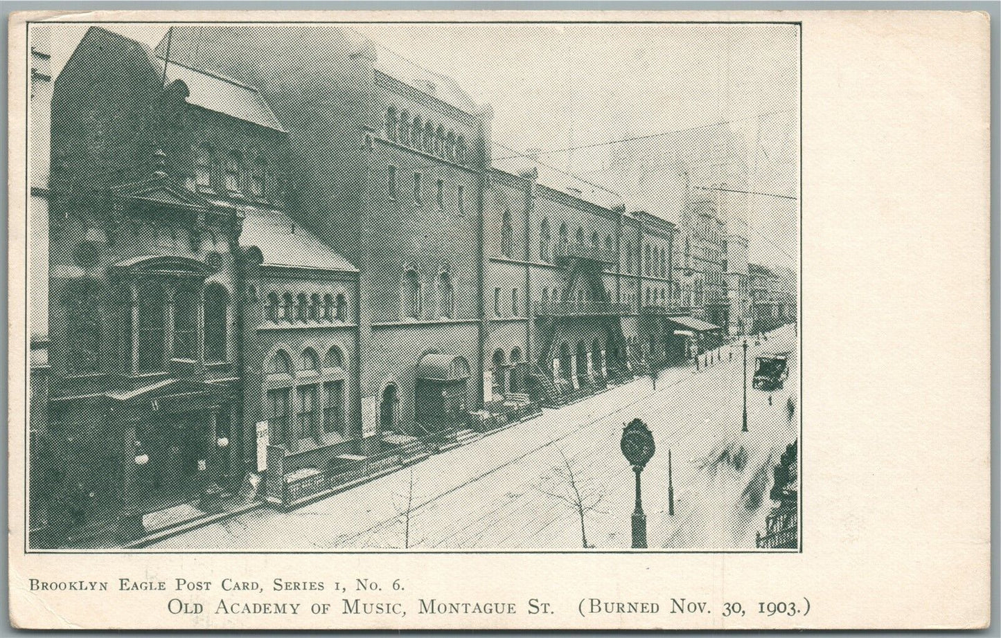 BROOKLYN NY OLD ACADEMY OF MUSIC MONTAGUE STREET ANTIQUE POSTCARD