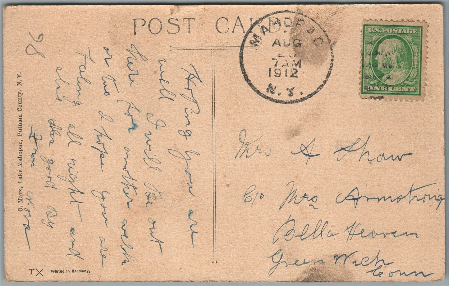 MAHOPAC MINES NY ANTIQUE POSTCARD