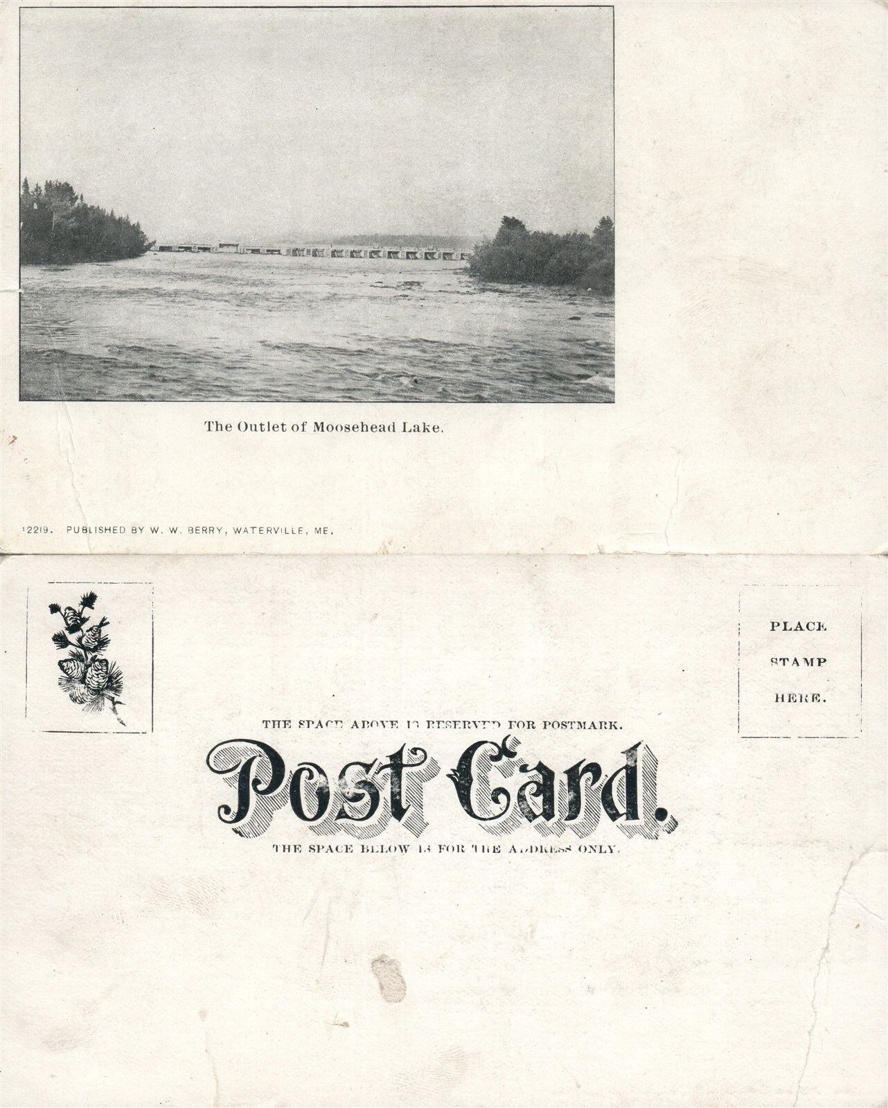 MOOSEHEAD LAKE OUTLET ME UNDIVIDED ANTIQUE POSTCARD