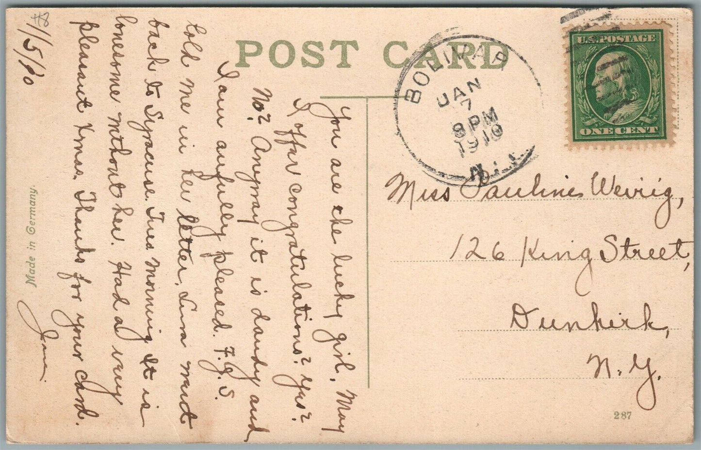 BOLIVAR NY BOSS STREET ANTIQUE POSTCARD