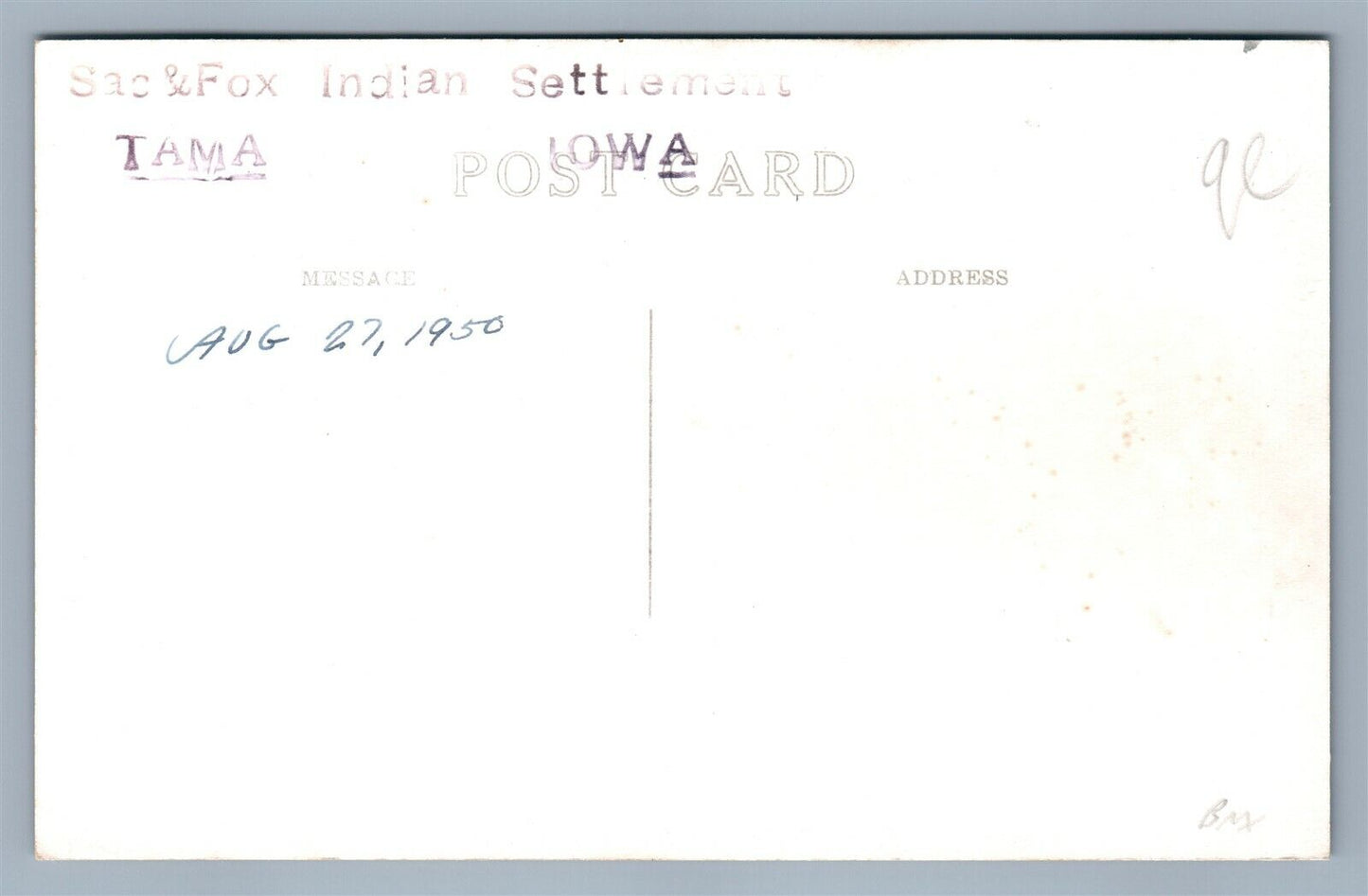 SAC & FOX AMERICAN INDIAN SETTLEMENT TAMA IA VINTAGE REAL PHOTO POSTCARD RPPC