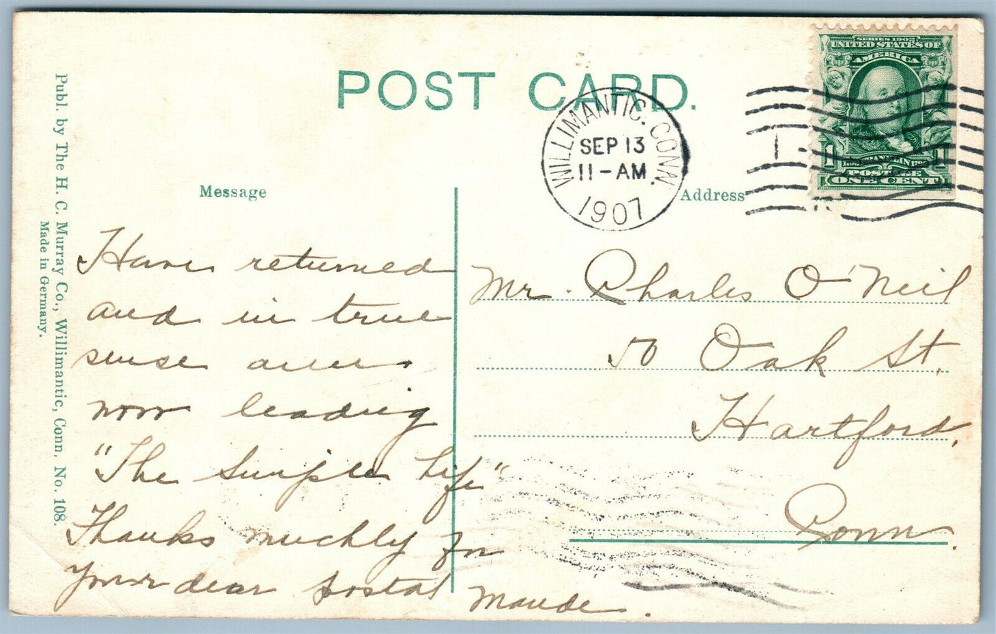 WILLIMANTIC CT MAIN STREET ANTIQUE POSTCARD